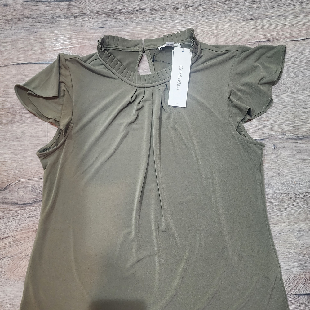 Calvin Klein Green Ruffled Blouse From Suit Line L Large New Tags Nwt